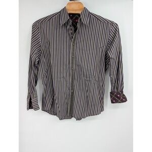 Men's Robert Graham Brown Purple Striped Classic Button Up Shirt XL Flip Cuff